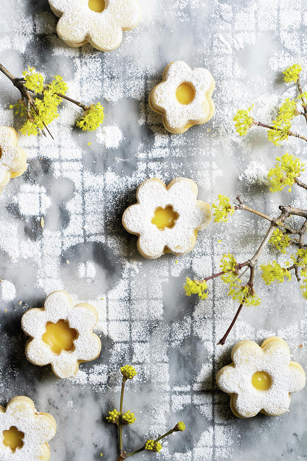 Flower Shaped Lemon Curd Cookies Photograph by Marielou Photography