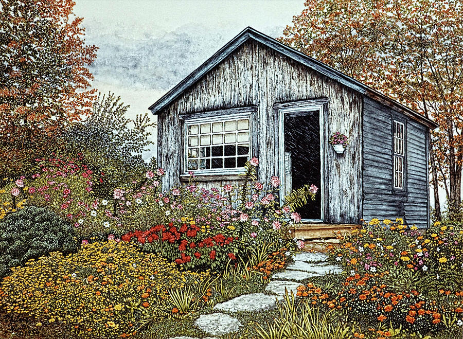 Flower Shed I, Arlington Vt Painting by Thelma Winter