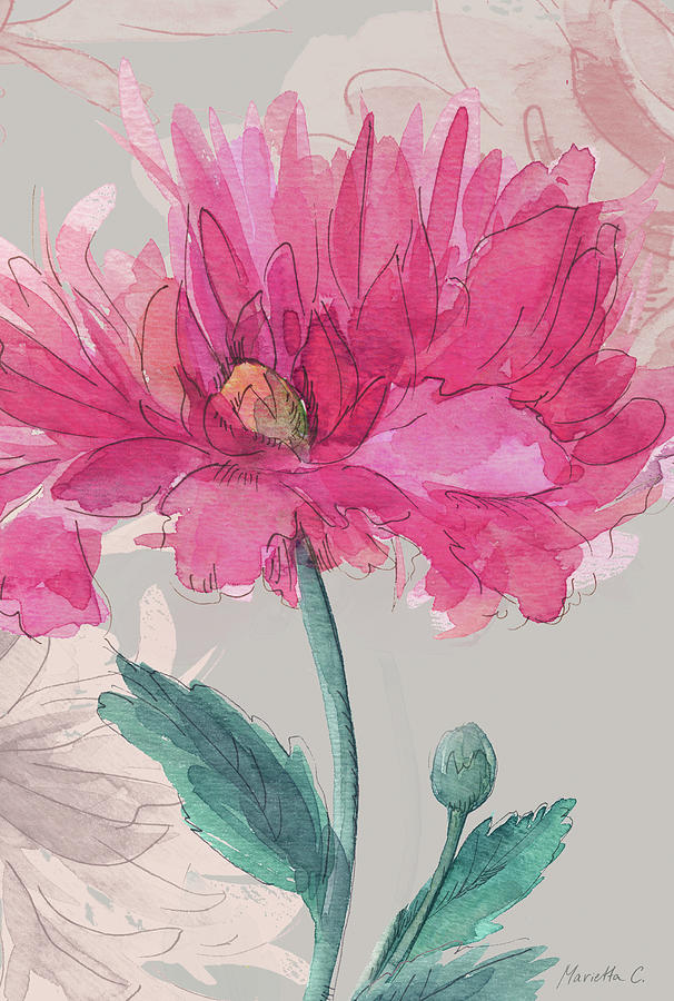 Flowers Mixed Media - Flower Sketch 2 by Marietta Cohen Art And Design