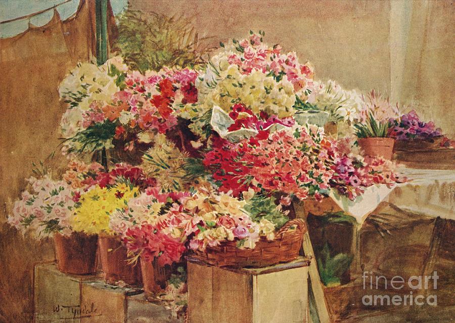 Flower Stall In Mentone Market, C1910 Drawing by Print Collector