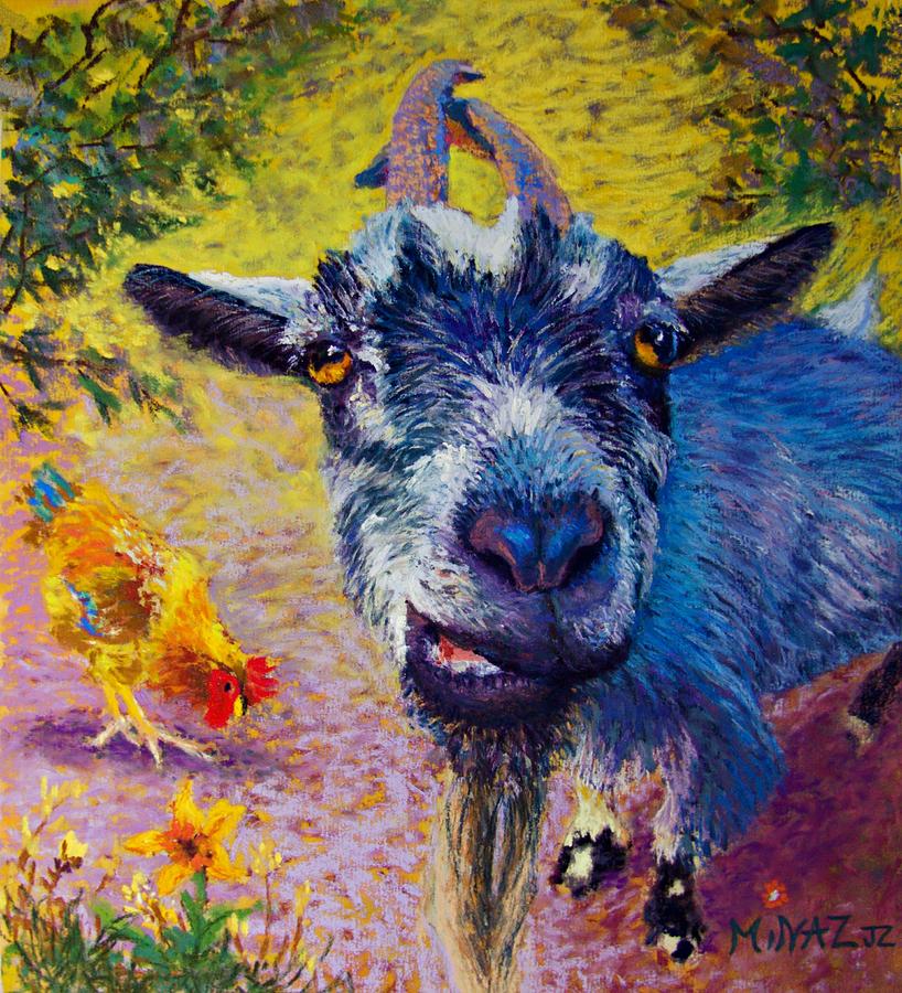 Flower the Goat and Chicken Pal Chicketa Painting by Minaz Jantz