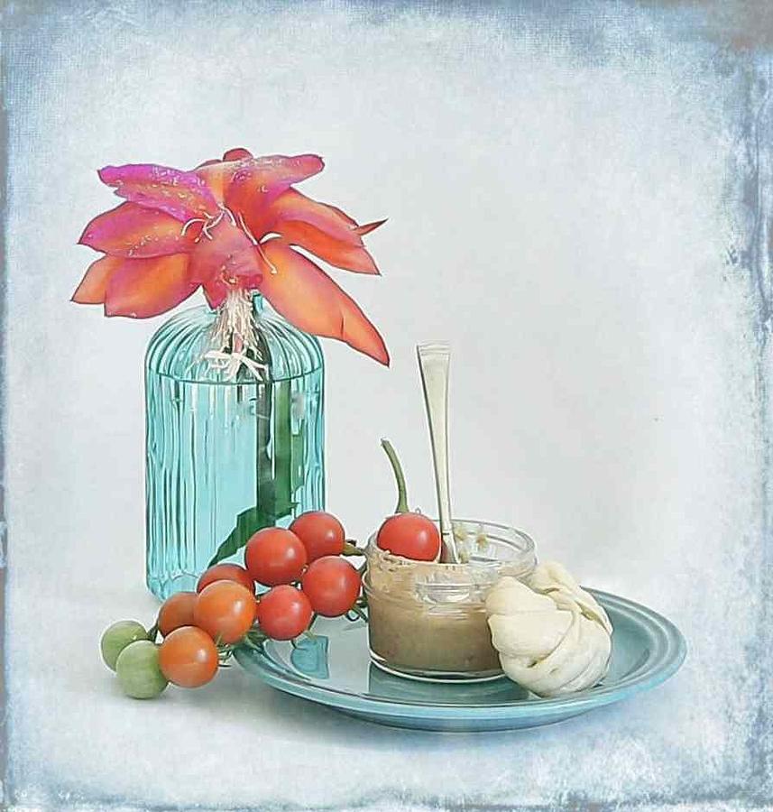 Bread Photograph - Flower, Tomato & Bread by Fangping Zhou