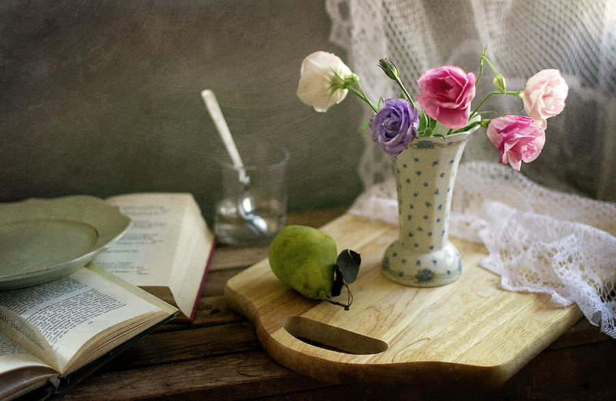 Flower Vase And Pear On Board Photograph by Copyright Anna Nemoy(xaomena)