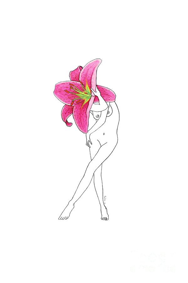 Nature Drawing - Flower Woman Lilium painting by Natasha Kolton
