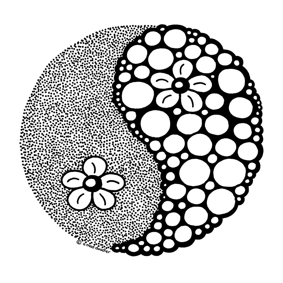 Flower Yin Yang Drawing by A Mad Doodler