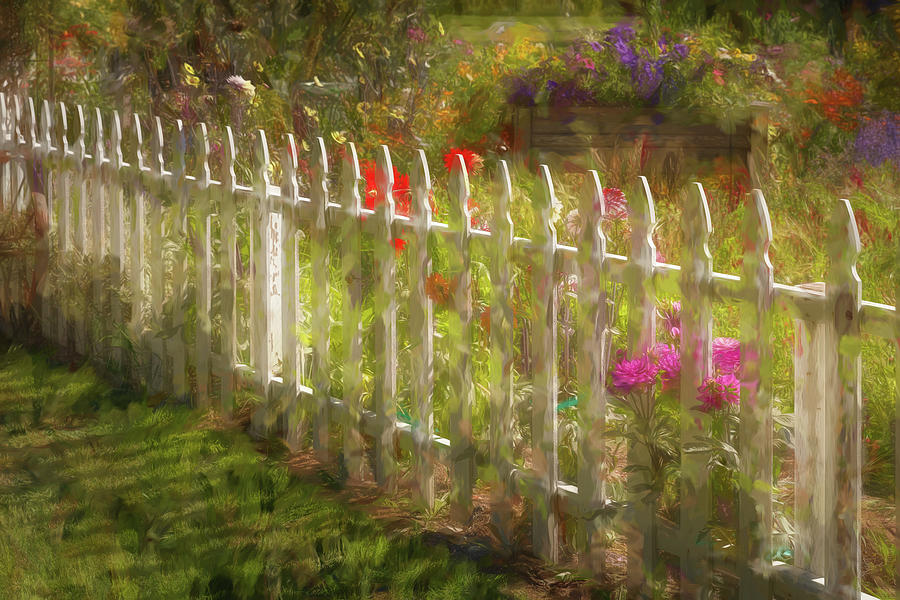 Flowered fence 1 Painting by Mike Penney
