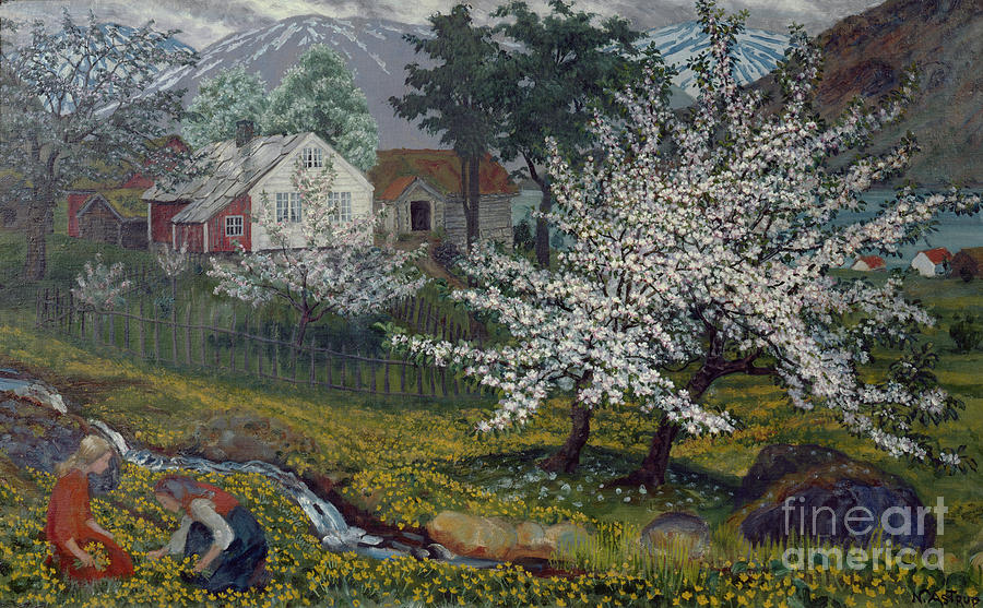 Flowering apple tree Painting by O Vaering by Nikolai Astrup