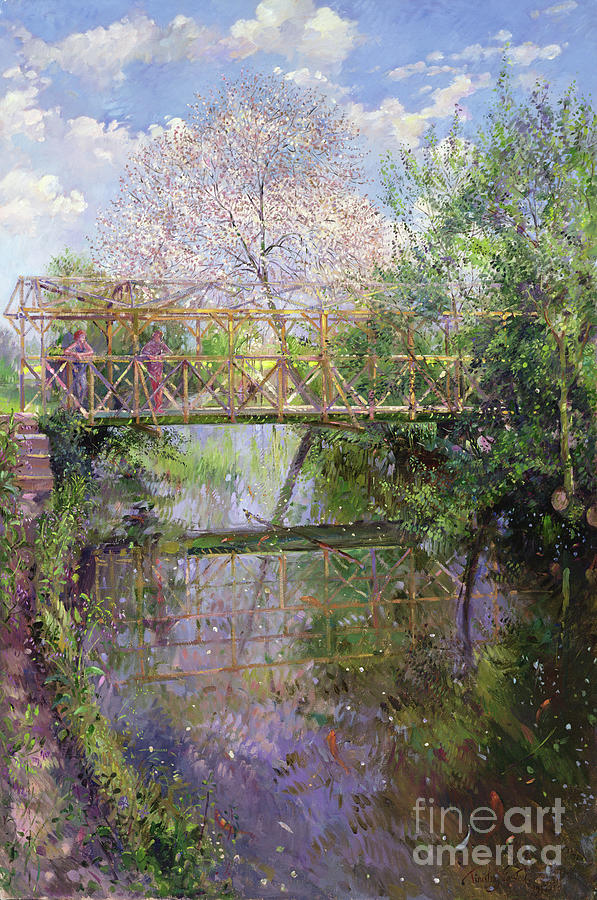 Flowering Cherry And Trellis Bridge Painting by Timothy Easton