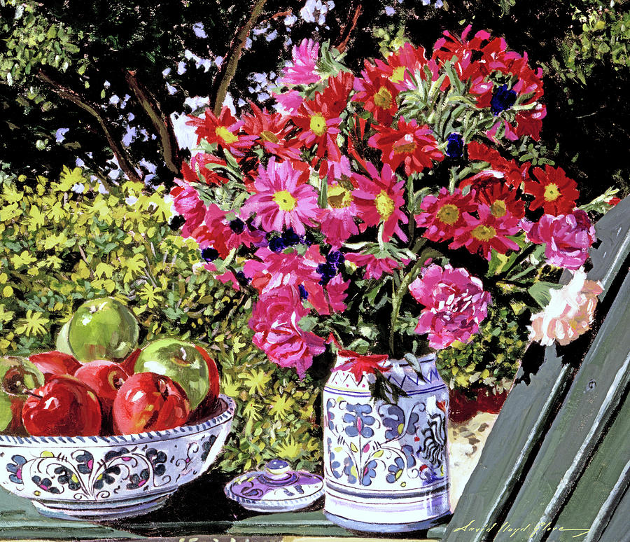 Flowers And Apples Painting by David Lloyd Glover