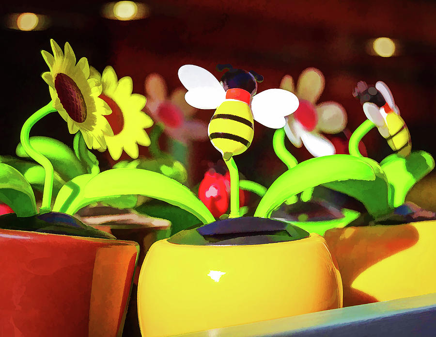 Flowers Digital Art - Flowers And Bees by Borja Robles Flowers Digital Art - Flowers And Bees by Borja Robles