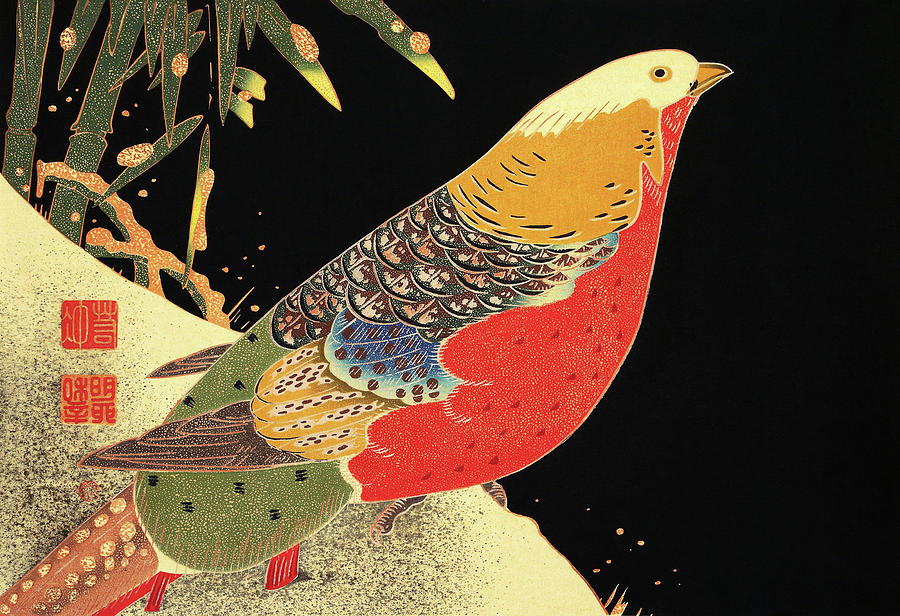 Parakeet Painting - Flowers and Birds, Golden Pheasant and Snow-covered Bamboo - Digital Remastered Edition by Ito Jakuchu