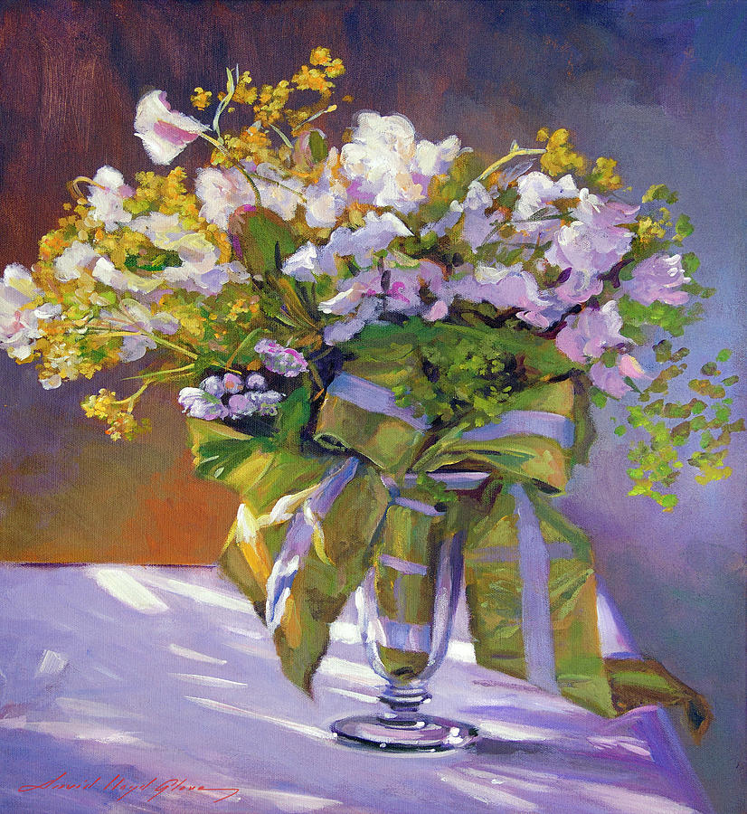 Flowers And Ribbons Still Life Painting by David Lloyd Glover