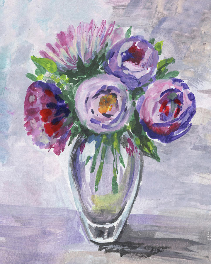 Flowers Bouquet Gentle Purple Floral Impressionism  Painting by Irina Sztukowski