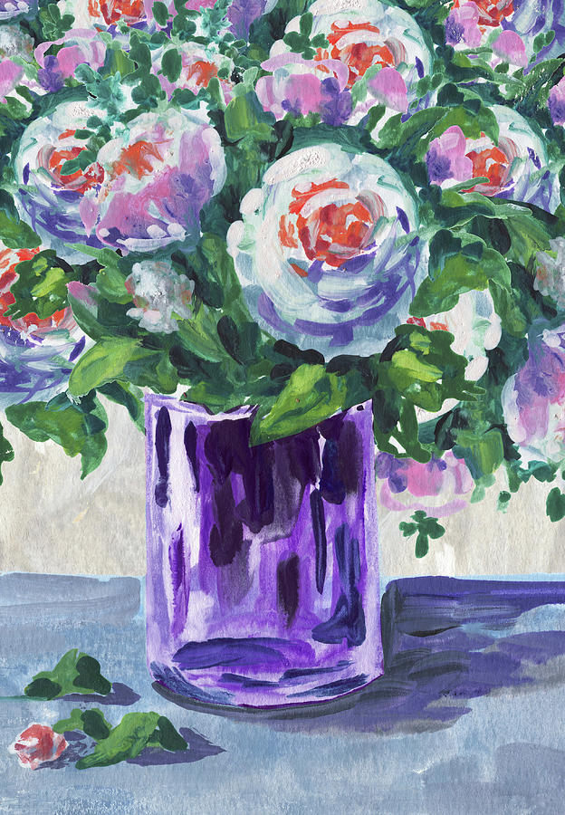 Flowers Bouquet In Purple Glass Painting