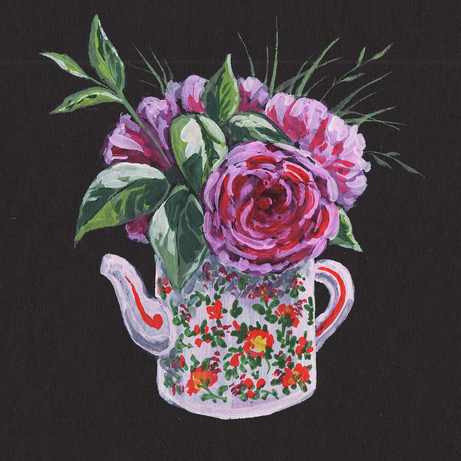 Flowers Bouquet In Teapot Floral Impressionism  Painting by Irina Sztukowski