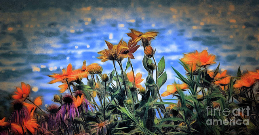 Flowers by the Ocean  Painting by Elaine Manley