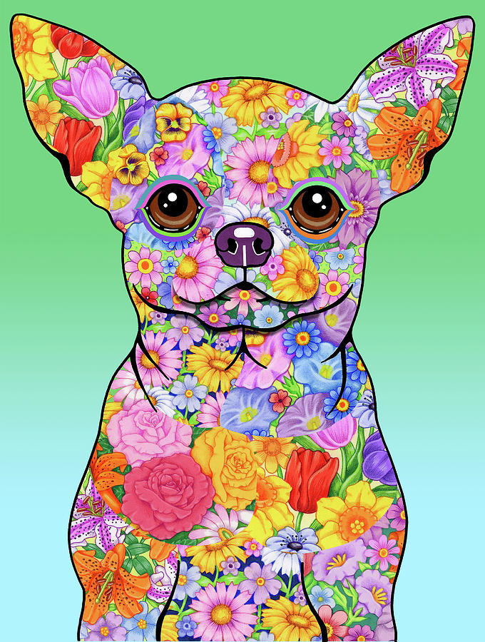 Animal Mixed Media - Flowers Chihuahua by Tomoyo Pitcher