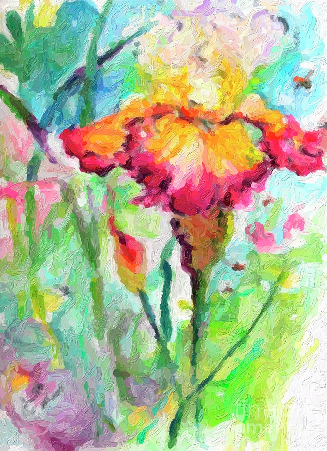 Flowers Digital impressionism Bearded Irises  Digital Art by Ginette Callaway