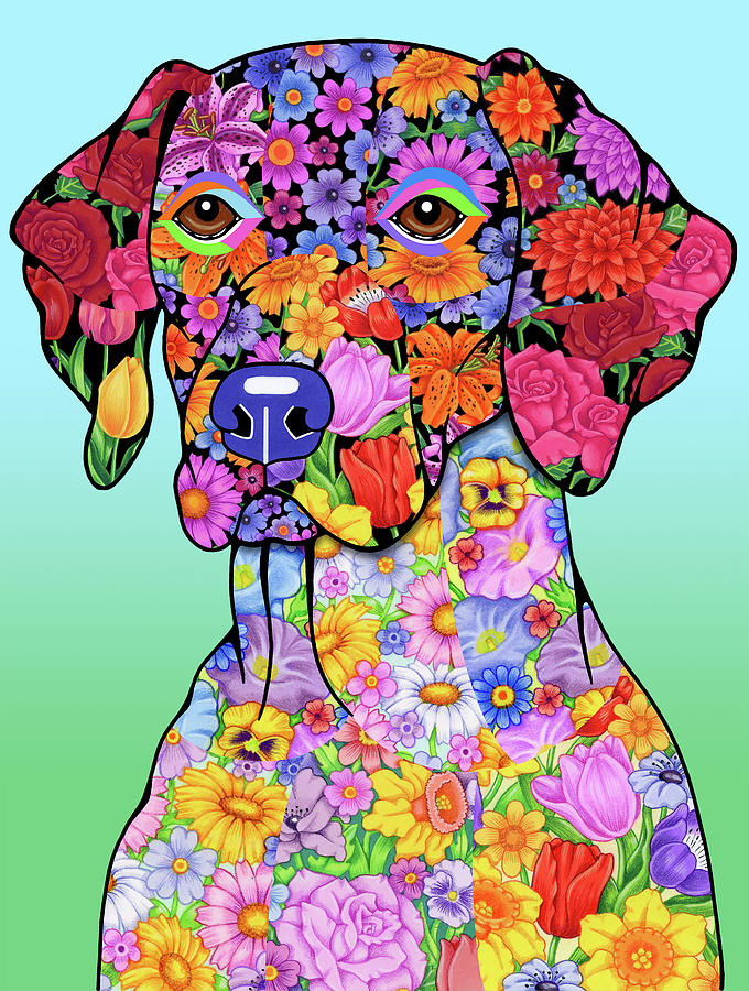 Animal Mixed Media - Flowers German Pointer by Tomoyo Pitcher