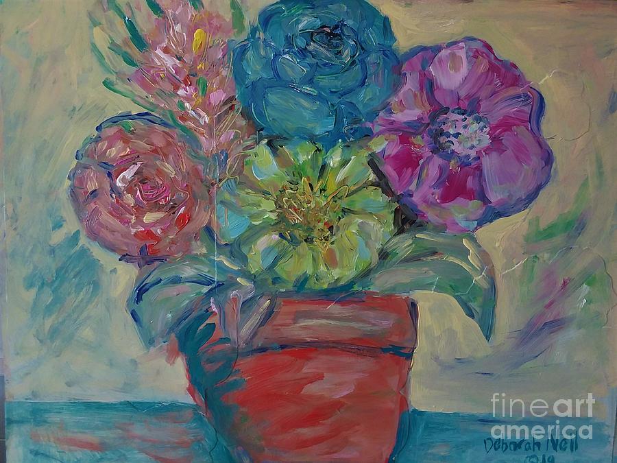 Deborah Nell Painting - Flowers in a Clay Pot by Deborah Nell