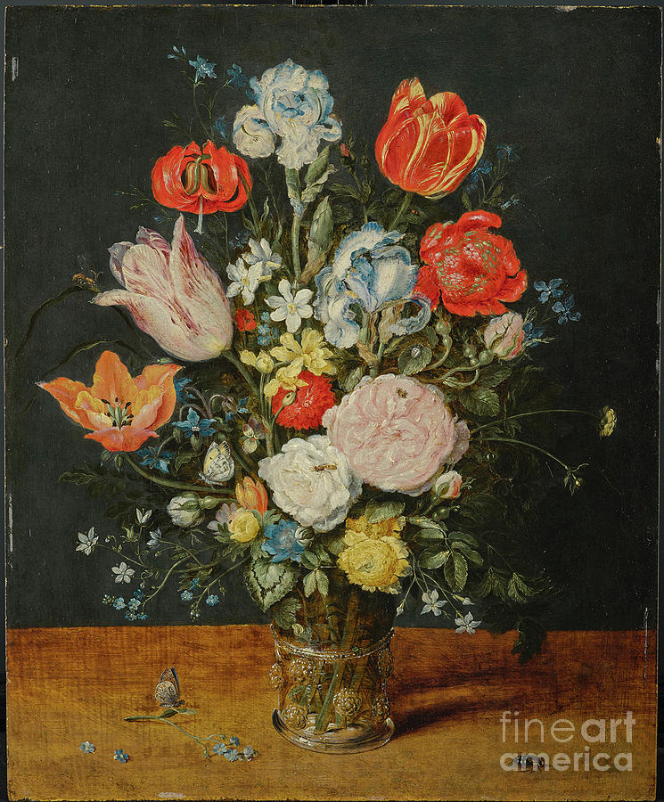 Flowers In A Glass Beaker, After 1608 Drawing by Heritage Images