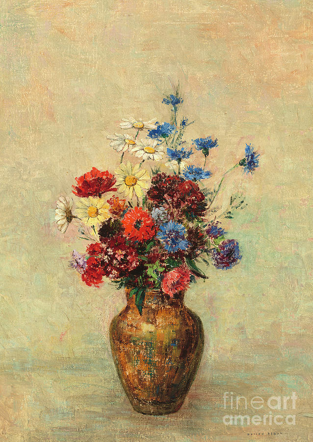 Flowers in a Vase circa 1910 by Odilon Redon Painting by Odilon Redon