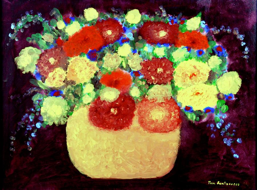 Flowers in a Yellow Pot Painting by Thomas Santosusso