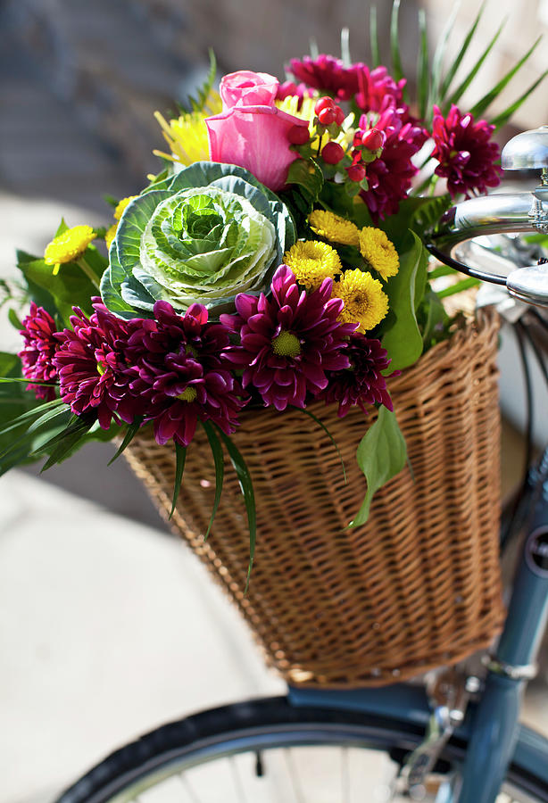 Flowers In Bicycle Basket Photograph by Ryla Campbell - Fine Art America