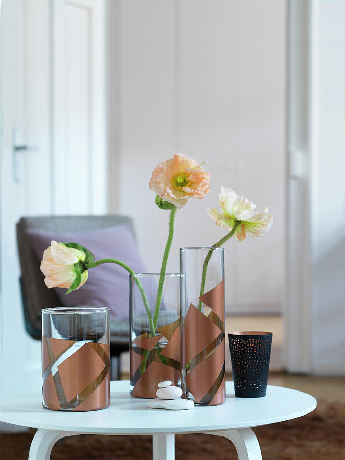 Flowers In Hand-decorated Glass Vases Photograph by Veronika Stark