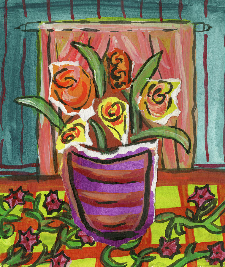 Flowers In Purple Pot Painting by Jennifer Frances Azadmanesh - Fine ...