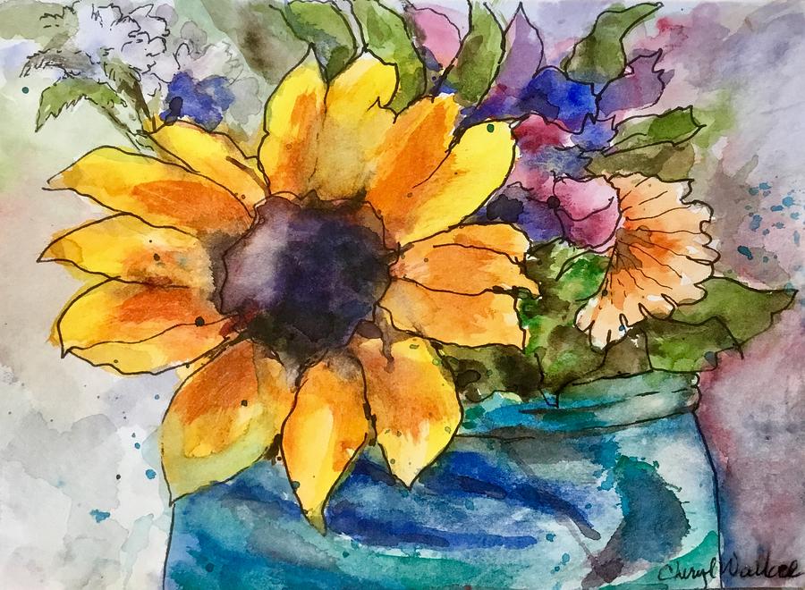 Flowers in Water Painting by Cheryl Wallace