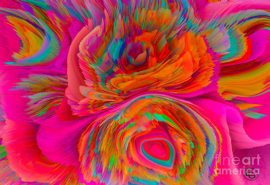 Intense pink, green, orange and blue Flowers of my dreams Mixed Media by Elena Gantchikova