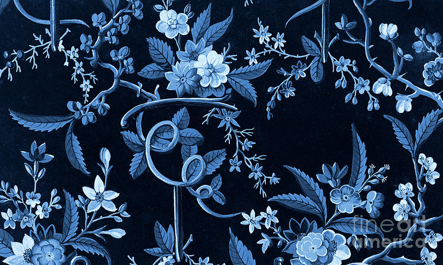 Flowers on dark background, textile design Drawing by William Kilburn