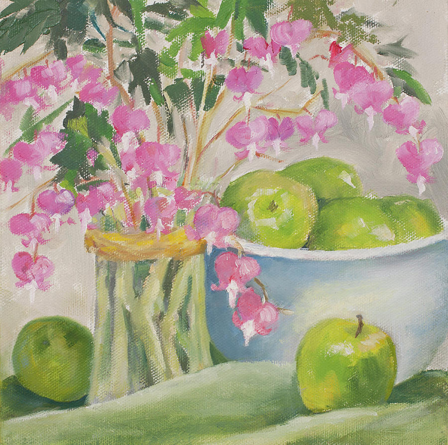Still Life Painting - Flowers - Pink And Green Apples by Pat Olson Fine Art And Whimsy