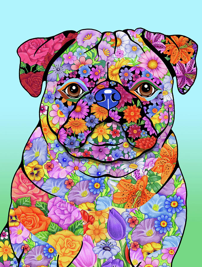 Flowers Pug Mixed Media By Tomoyo Pitcher Fine Art America