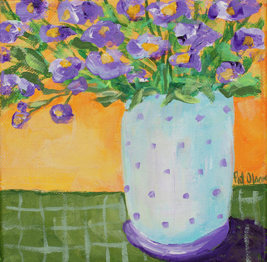 Still Life Painting - Flowers - Purple Dot Vase by Pat Olson Fine Art And Whimsy