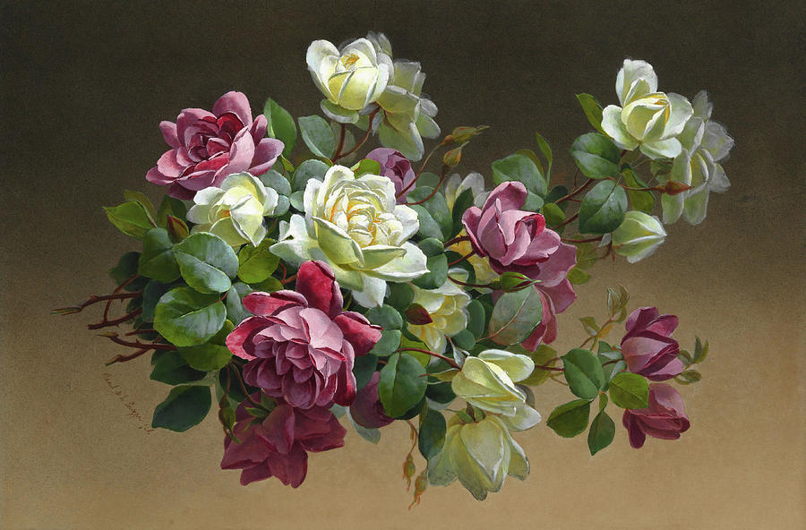 Flowers Roses. Painting by Paul de Longpre