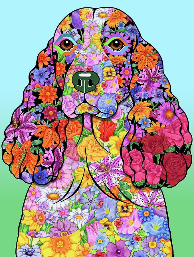 Flowers Springer Spaniel Mixed Media by Tomoyo Pitcher - Fine Art America