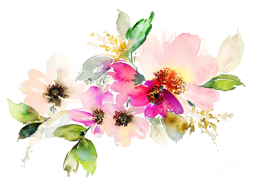 Blank Digital Art - Flowers Watercolor Illustration Manual by Karma3
