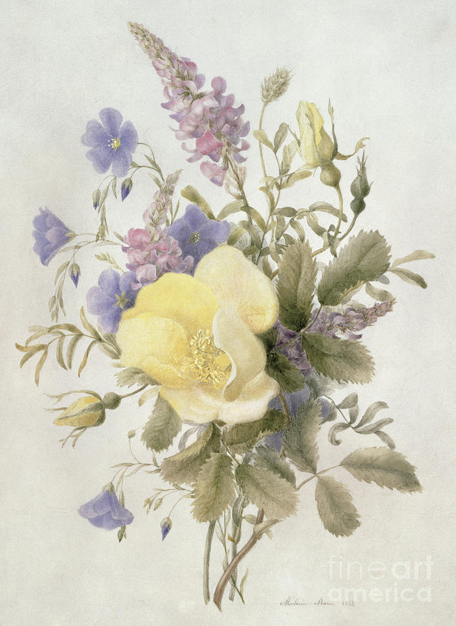 Flowers with a Yellow Rose, 1840  Painting by French School
