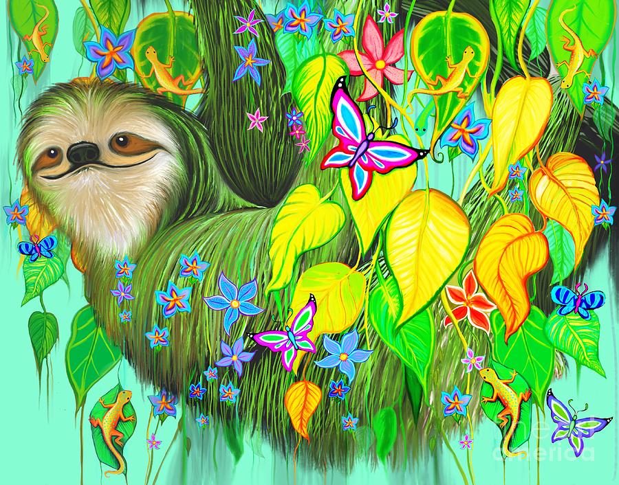Flowery Rain Forest Sloth Digital Art
