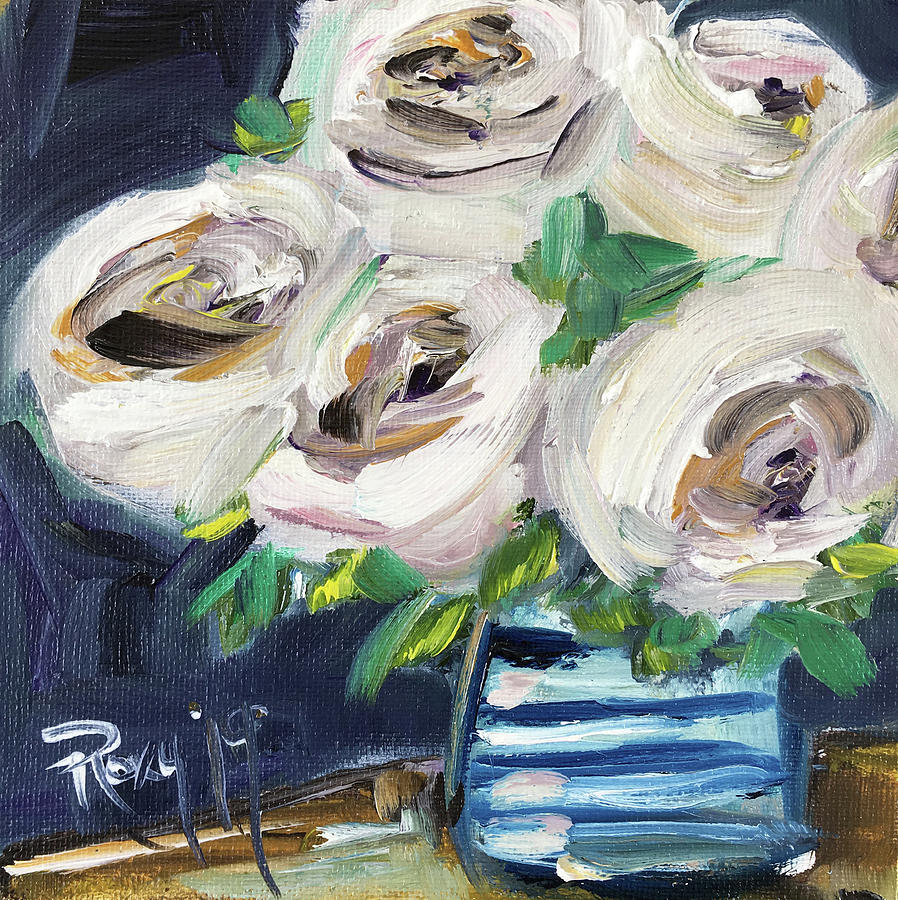 Fluffy White Roses Painting by Roxy Rich