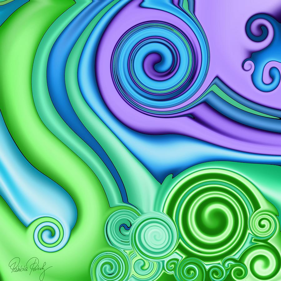 Fluid Painting Green and Blue Painting by Patricia Piotrak