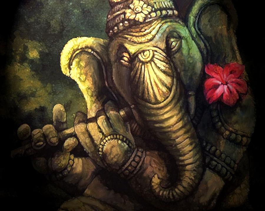 Flute Playing Ganesha Painting By Vishal Gurjar Fine Art America