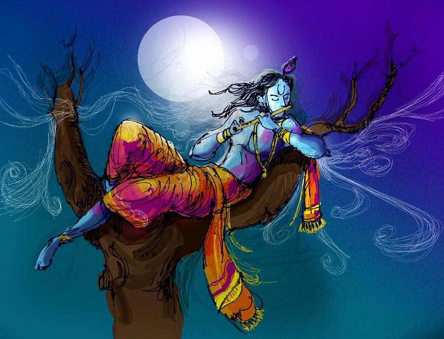 Flutist kanha in moonlight Painting by Vishal Gurjar - Pixels
