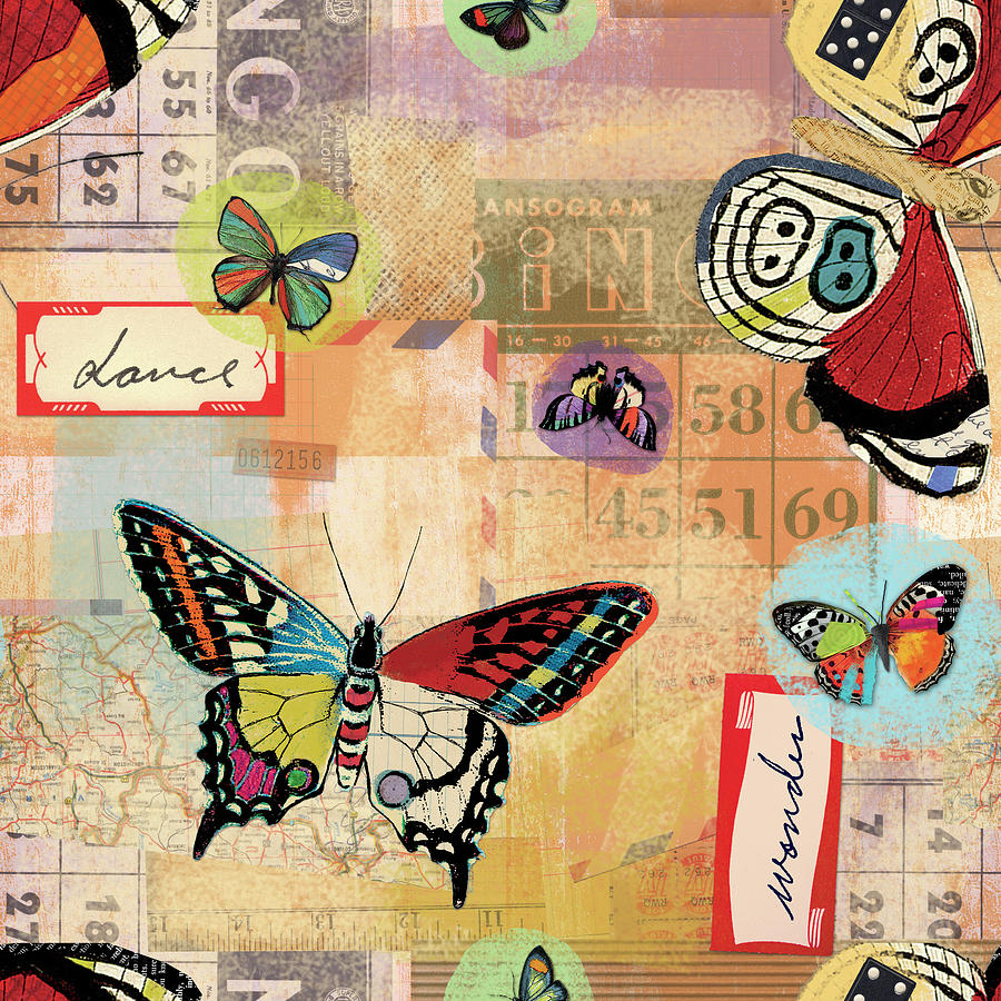 Butterfly Digital Art - Flutter Collage Pattern Repeat 1 by Holli Conger