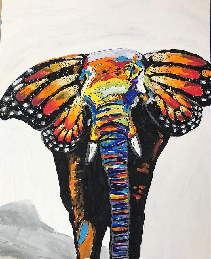 Elephant Drawing - Fluttering Elephant by Emily Castillo