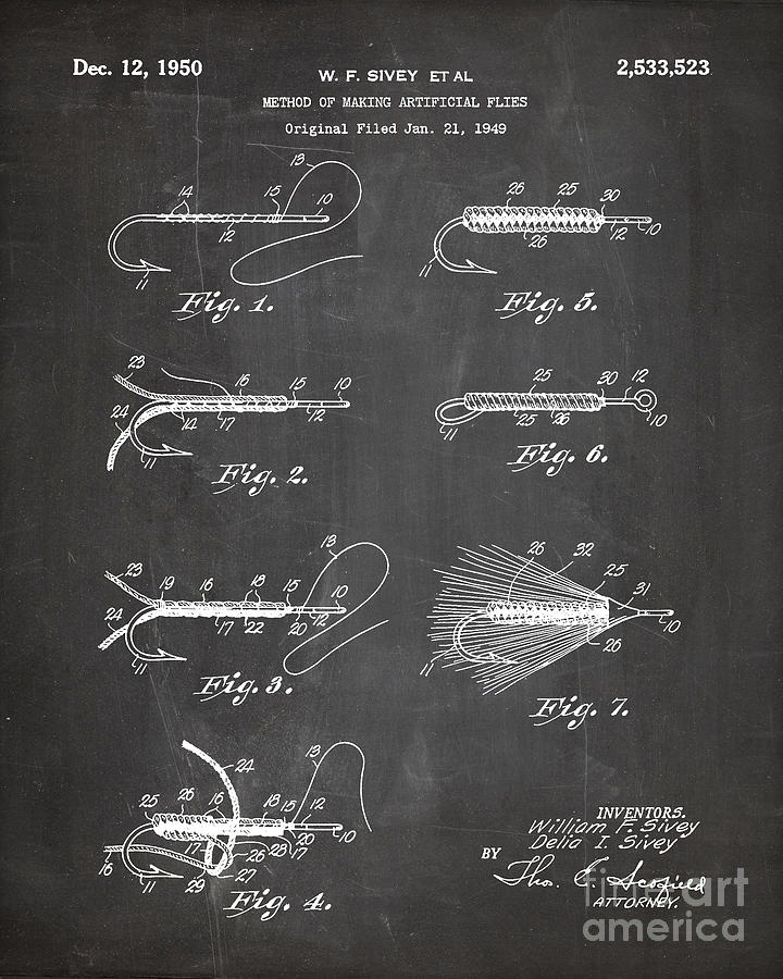 Fly Fishing Patent, Fisherman Art - Chalkboard Digital Art by
