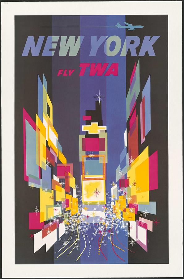 Typography Painting - Fly TWA New York by Celestial Images