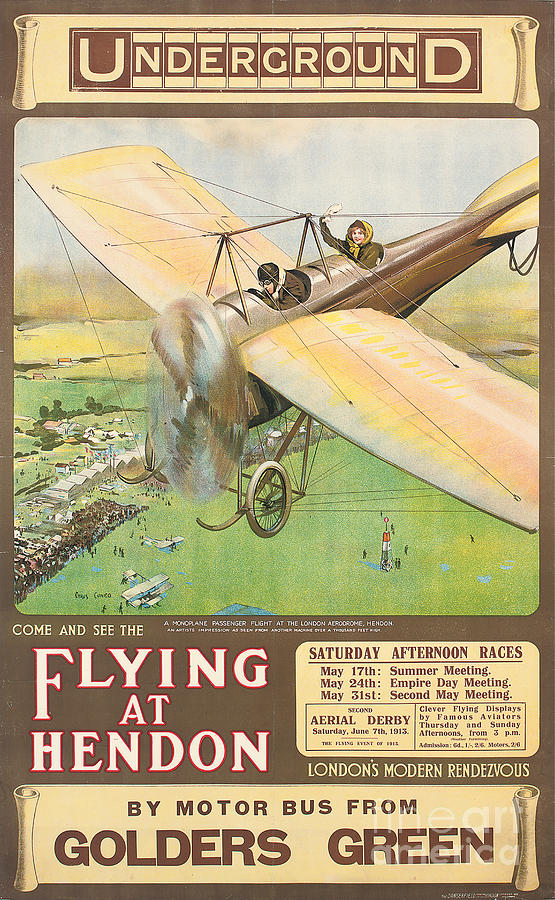 Cyrus Cuneo Drawing - flying At Hendon, An Advertising Poster, 1914 by Cyrus Cuneo